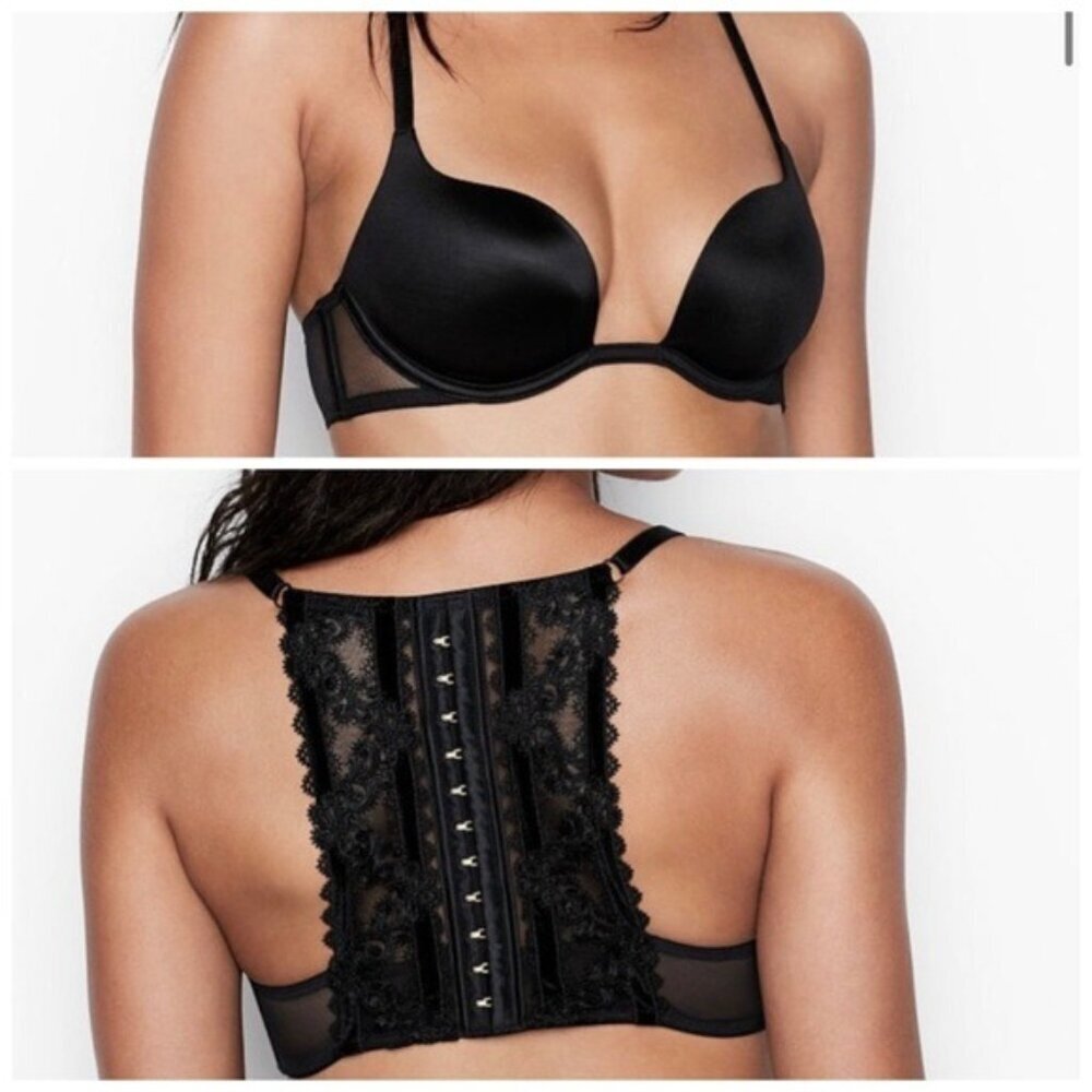 Victoria's Secret Very Sexy Lightly-Lined Lace Back Black Bra Size 38 DD